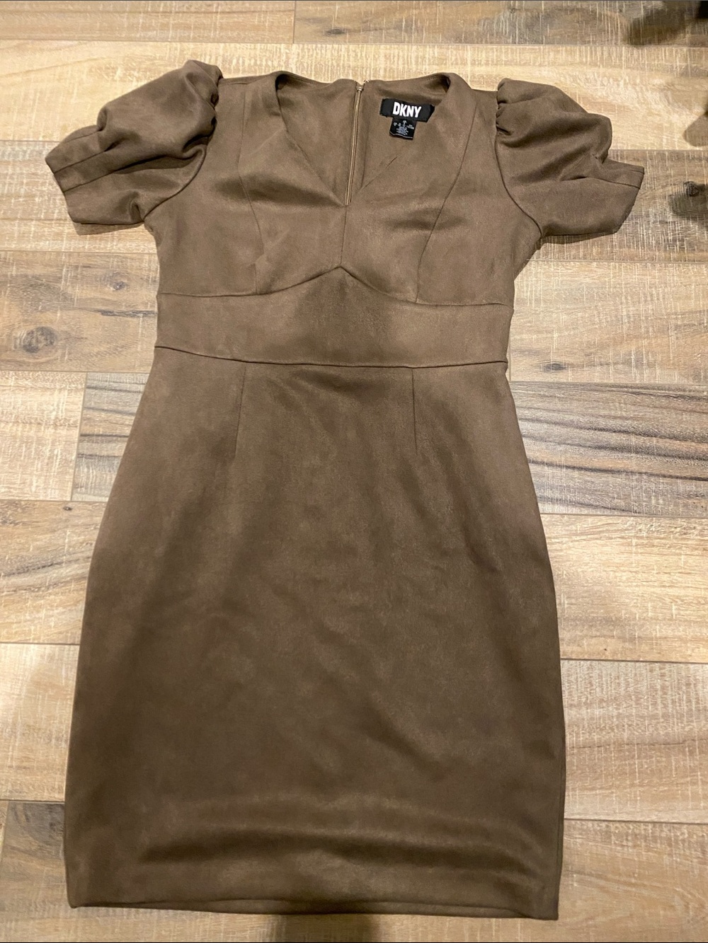 DKNY Brown Puff-Sleeve Mini Dress